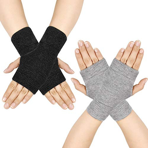 Dokpav Winter Fingerlose Fäustlinge Damen Wolle Warm Fingerhandschuhe Fingerlos Halb Handschuhe Strick Handschuhe (Tiefes Grau + Grau)