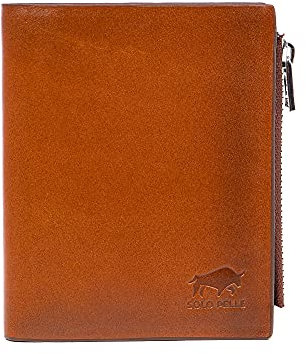 Solo Pelle® Slim Wallet KOMPA mit Münzfach [bis zu 13 Karten] Slimwallet [RFID-Schutz] Kartenetui [Leder] Smart Wallet für Männer und Damen (Cognac Braun)