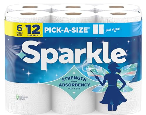 Sparkle Pick-A-Size Paper Towels, 6 Double Rolls (660 Sheets Total) - Strong 2-Ply Towels for Kitchen Cleanup and Everyday Messes