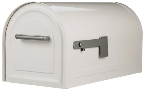 Architectural Mailboxes Reliant™ Secure, Locking USPS Approved Heavy Duty, Steel Metal Post Mounted Mail Box for Outside, White, Large Curbside Mailbox with Magnetic Door