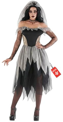 Morph Disfraz Novia Muerta Mujer, Disfraz Novia Cadaver Halloween | Vestido Gris Deshilachado & Velo con Diadema, Efecto Envejecido, Para Poner, Perfecto para Halloween, Ideal para Disfrazarse