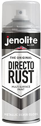 JENOLITE Directorust Metallic Gloss Sprayfärg | SILVER | 400 ml | Multi-Surface Guld Sprayfärg för Metall, Trä, Plast | Allt-i-OnePrimer, Underrock och Topplack | Interiör & Exteriör