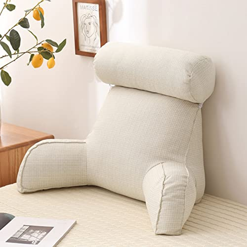 Premium Reading Bed Rest Pillow, with Armrest Bedrest Pillow, Lumbar Support Cushion, Detachable and Washable, for Sitting Up in Bed Relaxing Watching TV (Ivory Color 75×40×40cm)