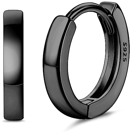 ORAZIO Orecchini da Uomo Cerchio Argento 925 per Ragazzi, Piccolo Nero Sonno Genuine Cerchio Diamante d'Argento per le Donne, Orecchini Semplici Unisex Regali di Alta Gioielleria Minimalista