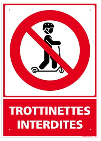 Signalétique.biz France - Panneau Trottinettes Interdites Alu 2 Mm - 300 X 420 Mm Signalisation Rectangulaire Prépercée Avec Kit De Fixation Fabrication Française