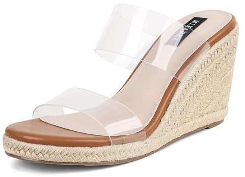 mikarka Slip On Wedge Sandals for Women Open Toe Espadrilles Platform Slides Dressy High Heel Beach Summer Sandal Comfortable Wedges Shoe Mules Clear US Size 6