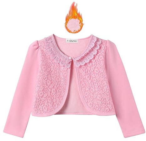 SMILING PINKER Cardigan en tricot pour fille Bolero Cardigan court pour enfant Veste bolero manches 3/4 Veste d'épaules festive Haut shrug Top, 3-4 ans