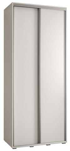 MEBLE KRYSPOL Davos 1 100 Schlafzimmerschrank mit Zwei Schiebetüren - Moderner Kleiderschrank mit Kleiderstange und Regalen - 235,2x100x45 cm - Weiß Weiß Silber