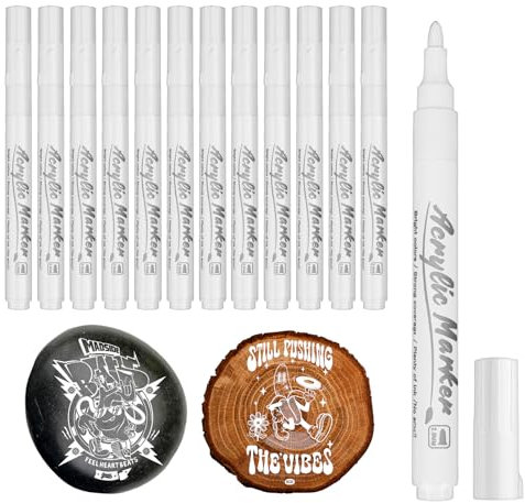 Acrylstifte Weiß, 12 Stück Paint Marker, Permanent Marker Weiß, Lackstift, Schnell Trocknender Permanentmarker, 2,0 mm Fadenbreite, Acrylmarker für Holz, Metall, Glas, Stoff