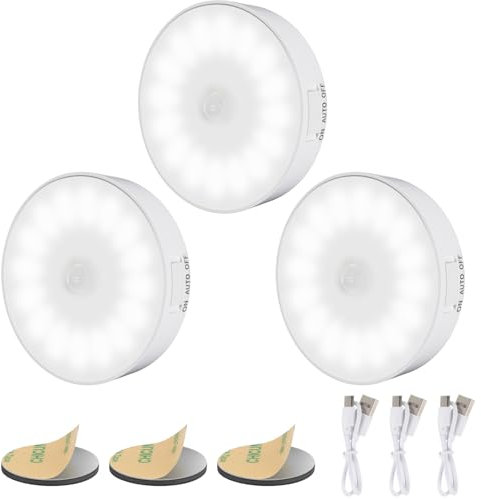 Electight 14 LEDs Heller Nachtlicht mit Bewegungsmelder, 3 Stück Wiederaufladbar Nachtlampe, Auto/ON/Off, LED Nachtlicht Kinder für Kinderzimmer, Küche, Badezimmer, Treppe, Flure - 6000K Weiß