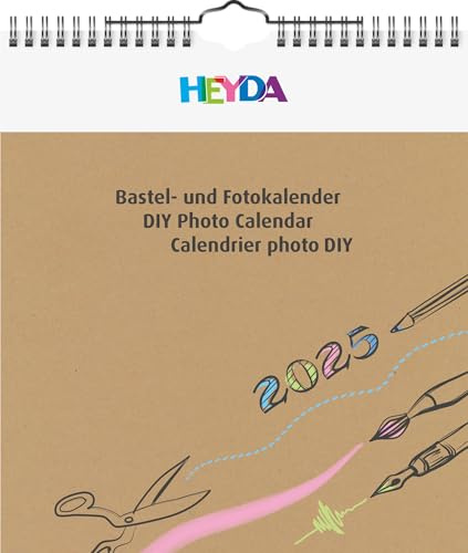 Heyda Hantverk och fotokalender årsbunden (2025), 1 ark = 1 månad, 215 × 240 mm, natur