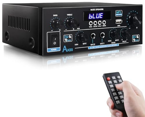 HiFi Audio Verstärker- WOOPKER AK55 Mini Bluetooth Amplifier Receiver 12V/ 220V 600W, 2 Kanäle Verstärker HiFi Stereo mit w/UKW-Radio, Opt/AUX/RCA/USB,Fernbedienung
