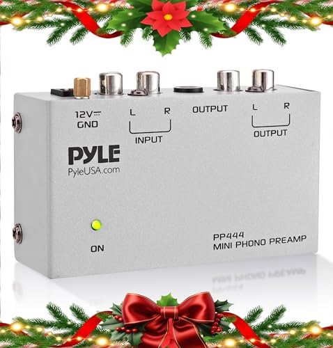 Pyle Préampli Phono - Mini Préamplificateur Stéréo Électronique pour Phonographe avec Entrée RCA, Sortie RCA et Fonctionnement à Faible Bruit, Alimentation par Adaptateur 12 Volts DC, Gris PP444EU