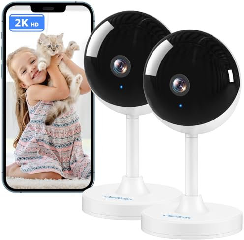 owltron - Säkerhetskamera inomhus, 2K hemsäkerhetskameror med rörelsedetektering, husdjurskamera och babymonitor med mörkerseende, 2,4 GHz WiFi-kamera,