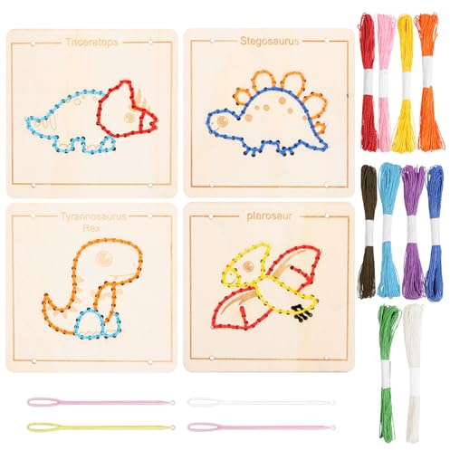 Giugio Kit de broderie pour débutants, jeu d'enfilage avec 4 animaux, kit de broderie pour débutants, broderie pour débutants, kit de broderie avec fil pour enfants, kits de bricolage pour enfants