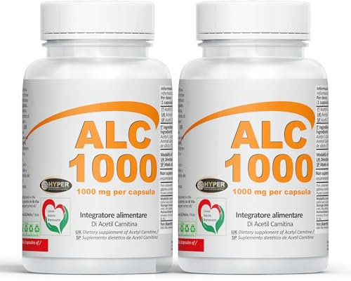 Hyper ACETIL L-CARNITINA 1000 MG per capsula | ALCAR Acetyl L-Carnitine + Energia favorisce il Metabolismo dei Grassi Attività Fisica intensa | Palestra, Sport Allenamento | 2 Flaconi da 60 Capsule