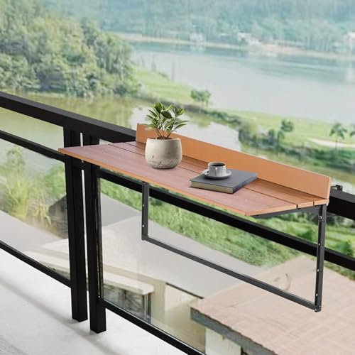VEVOR Tavolo Sospeso per Balcone Pieghevole per Ringhiera del Balcone da 1000 x 485 x 480 mm, Tavolo da Bar all'Aperto in Acciaio Inox per Ringhiere, Regolabile su 5 Livelli Altezza