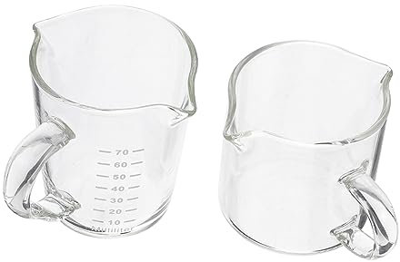 GRIRIW Tarro de Leche de Vidrio Doble Boca 75ml y 70ml, Taza de Cristal Transparente Escala, Resistente y Fácil de Limpiar, Adecuado para Café y Leche en Hostelería, Juego 2 Piezas