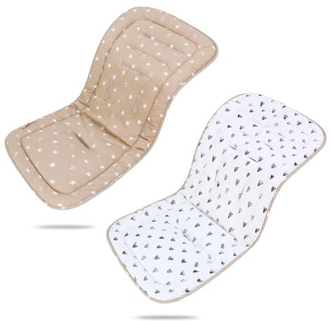 LAT Universal Colchoneta para Sillas de Paseo, Algodón Funda Universal Carro Bebe, Cojín Silla de Paseo para Cochecito de Doble Cara, Funda para Asientos de Cochecito para Bebés (Estrella+Corazón)