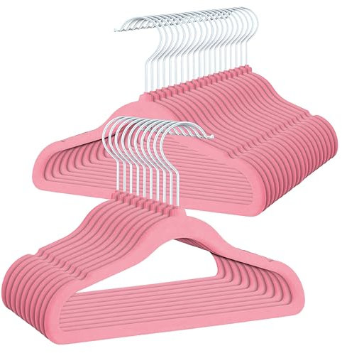 OGIVO Kinder-Kleiderbügel – Set er 30 – Kinder Samt Kleiderbügel – 30 cm – Kinder Kleiderbügel aus Samt Hellrosa