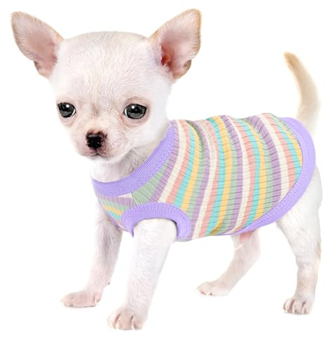 Elevate Your Pet's Comfort and Fashion: Premium 100% Cotton Rib Dog Shirt Vest for Small Breeds Like Chihuahuas, Yorkies, and Puppies .Year-Round Style with Tank-Style Puppy Attire Light Purple XXS
