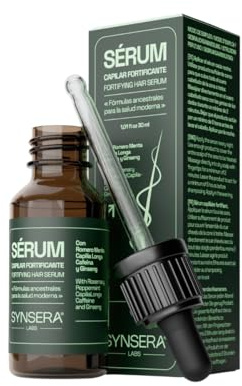 SYNSERA - Sérum Capilar Fortificante Anticaída para Hombres y Mujeres - Con Cafeína, Capilia Longa, Romero, Ginseng - Estimula el Crecimiento, Sin Parabenos o Sulfatos - Ingredientes Naturales - 30 ml
