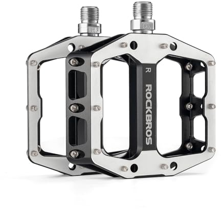 ROCKBROS Pedali per Bicicletta in Lega di Alluminio CNC 9/16, Pedali Flat per Bici MTB con Cuscinetti Sigillati Antiscivolo, Pedale per Bici da Strada Gravel Downhill, Nero