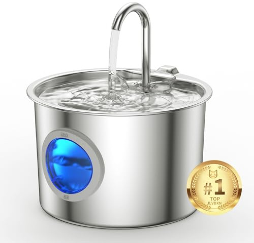 Fontaine a Eau Chat INOX: Fontaine à Eau pour Chat 2,2L Automatique | 2 Filtres + 2 Éponges inclus, niveau d’eau visible, pompe <25 dB, filtration 3 étapes, bec façon robinet, facile à nettoyer