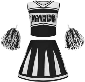 UBOHUZ child Cheerleading Uniform Sleeveless Crop Skirt School Dancewear Set Charming Cheerleader Outfit for Adults(Black,140cm)