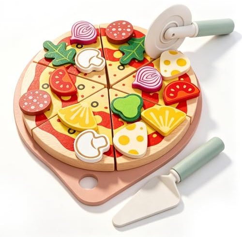 MonteSpi Juego Cocina Infantil Pizza de Madera Montessori 27 Piezas