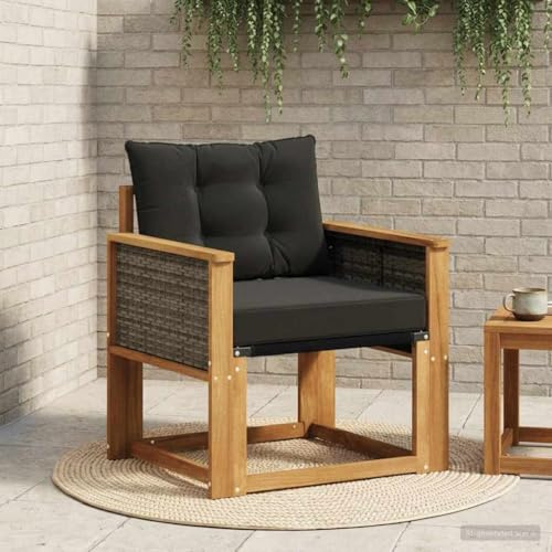 sephironlbb Divano centrale per esterni in legno di acacia massiccio naturale, resistente alle intemperie, con cuscino e braccioli, gruppo di sedute modulare per terrazza, balcone, giardino, comodo