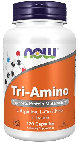 NOW Foods Supplements, Tri-Amino with L-Arginine, L-Ornithine, L-Lysine, Supports Protein Metabolism*, 120 Capsules