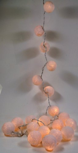 GURU SHOP Stoff Ball Lichterkette, 20`er LED Kugel Lampion Lichterkette - Weiß, 7x7x350 cm