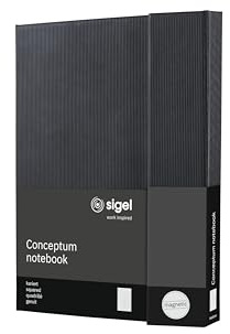 SIGEL CO161 Premium Notizbuch A5 kariert schwarz, Hardcover, 194 nummerierte Seiten, Magnetverschluss, nachhaltiges Papier, mit Inhaltsverzeichnis, Stiftschlaufe, Falttasche, Conceptum