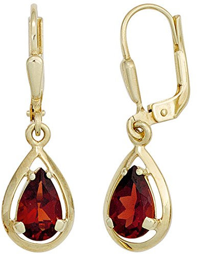 Jobo Damen Ohrhänger Tropfen 333 Gold Gelbgold 2 Granate rot Ohrringe Granatohrringe