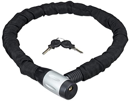 Relaxdays Lucchetto a Catena per Bicicletta o Moto, 2 Chiavi, antifurto, Resistente, 100 cm di Lunghezza, Nero
