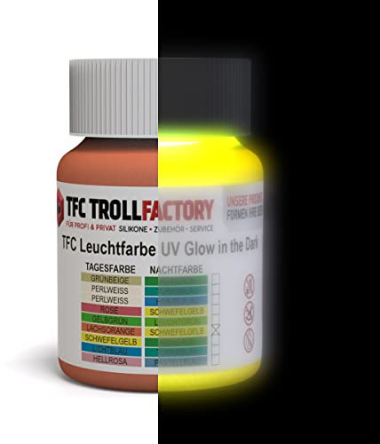 TFC Leuchtfarbe UV Glow In The Dark Tagesfarbe: RAL2012 lachsorange – Nachtfarbe: RAL1016 schwefelgelb 50 g