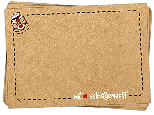 Logbuch-Verlag 25 hushållsetiketter självgjorda med kärlek – presentklistermärken i kraftpapper utseende för märkning – etiketter blanko 7,4 x 5,2 cm