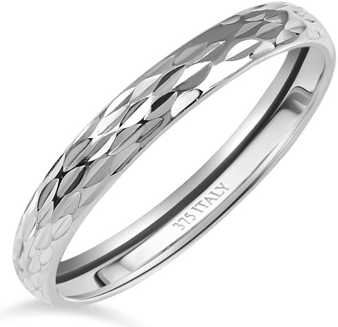 TJC 9ct Italian Gold Wedding Band Rings for Women 2mm Diamond Cut Size N