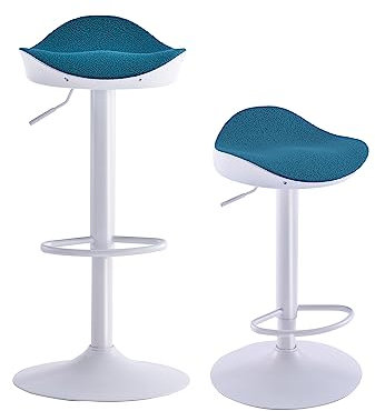 Kidol & Shellder Barhocker 2er Set Barstuhl Barstühle Weiß Teal Fleece Teddy 360° höhenverstellbar aus PU und Metall für Zuhause Küche Theke Bistro