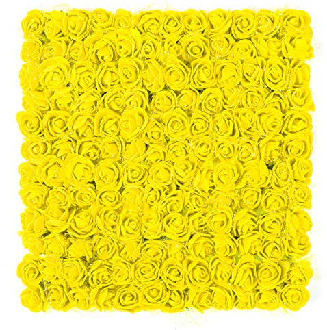 MWOOT Gelb Künstliche Rosen Blumenköpfe, 144 Stück Mini Foamrosen Kunstrosen für Handwerk, Klein Gefälschte Rosen Blumen für DIY Hochzeit Party Festival Valentinstag Dekoration, 2,5CM Blumen Deko