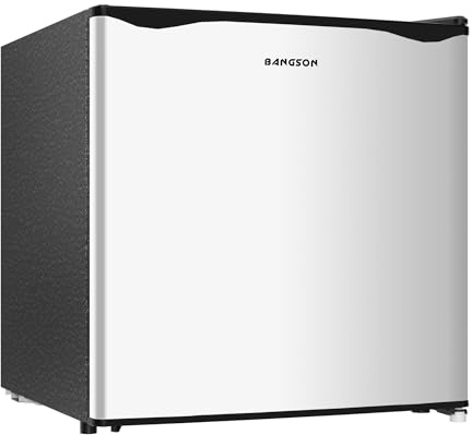 BANGSON 1.6 Cu.Ft Mini Fridge with Freezer, Energy Saving Low Noise Compact Refrigerator for Snacks Drinks Food Storage,Ideal for Office,Dorm,Bedroom,Apartment,Silver