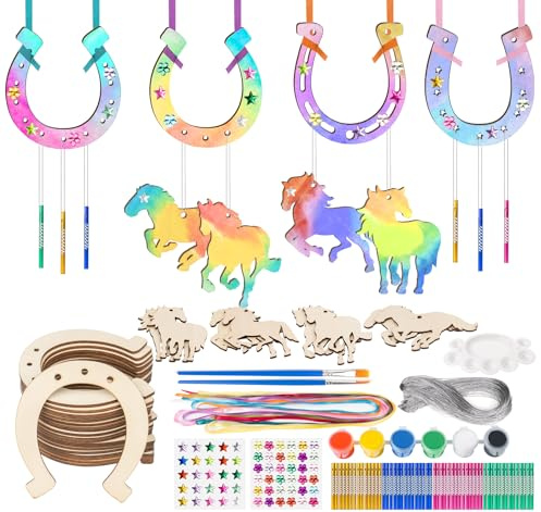 estcoo 106 Bricolage Fer à Cheval en Bois Carillon à Vent, 20 Pcs Fer à Cheval en Bois à Peindre, Kits Bricolage Carillons Vent, Cadeau Anniversaire pour Activité Manuelle, Décoration pour Jardin