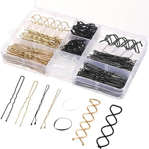 JULBEAR Bobby Pins, 356 Stück Haarnadeln Set Spirale Haarspangen Set U Förmige Wellenform Haarklammern mit Aufbewahrungsbox für Mädchen Kinder Haarstyler Damen