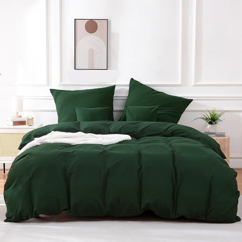 ATsense Bettwäsche 135x200 cm Baumwolle 4teilig, Bettwäsche-Sets Waldgrün ÖkoTex-Zertifizierte mit Leinenartigem Griff, Atmungsaktiv, 2 Bettbezug und 2 Kissenbezug 80x80 cm