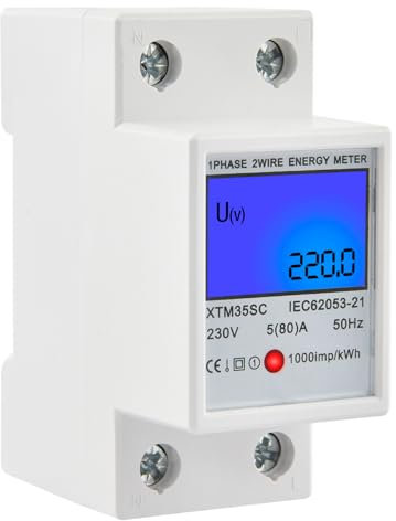 Stromzähler 1-phasiger 2-poliger 2P LCD Digitale Stromzähler mit Hintergrundbeleuchtung 5(80) A 230V DIN-Schienen-Stromzähler ABS-Flammhemmendes Verdicktes Gehäuse