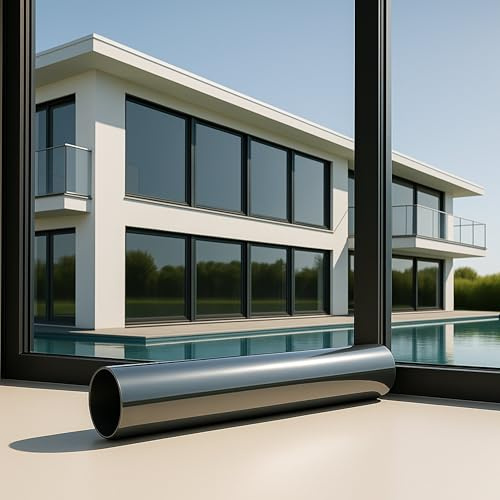 MARAPON ® Fensterfolie selbstklebend inkl. eBook mit Profitipps - Sichtschutzfolie Fenster mit Anti-UV - Milchglasfolie - Milchfolie (Spiegelfolie Schwarz, 1.05 x 2 m)
