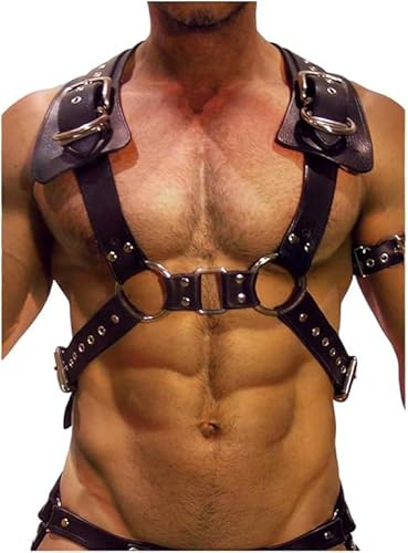 Moinha Men's Leather Harness Enduring and Breathable Adjustable Buckle Body Chest Garter Shoulder Cage Belt Body Bondage Cage Punk Nightclub Cosplay Costume Clubwear, BDSM Rave Outfits Accessories