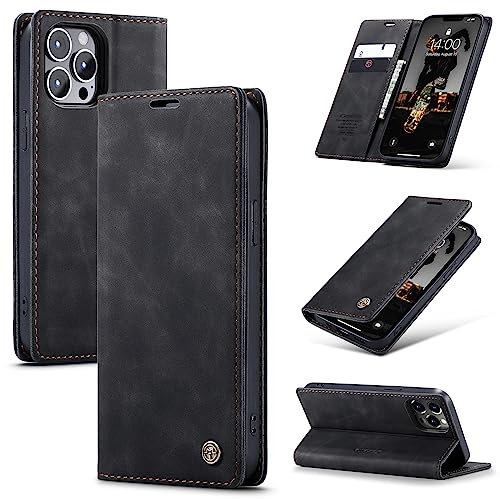 Cracedily Handyhülle für iPhone 13 Pro Max Hülle, Nicht für iPhone 13 Pro. Klapphülle Premium Lederhülle Klappbar Flip Case Tasche Magnet Kartenfach Standfunktion Klapphülle Schutzhülle, Schwarz