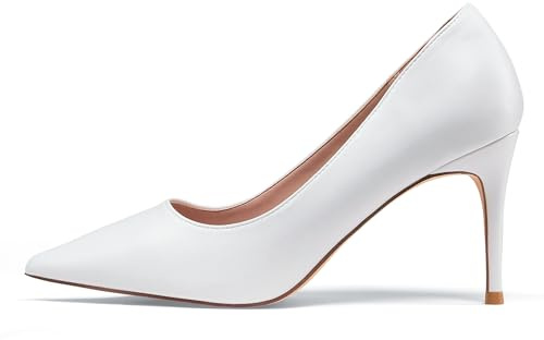 Elisabet Tang 3 in Classic Pointy Pull on Heeled Wedding Pumps - Comfortable Stiletto Closed Toe Dress Heels for Prom Work White 9
